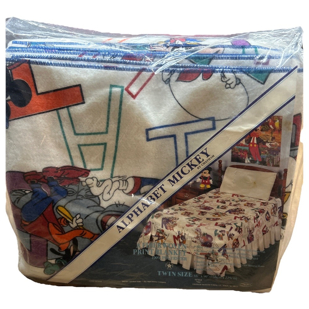 Chatham Alphabet Mickey‎ Fiber Woven Print Blanket, Twin Size 66"x90", SEALED